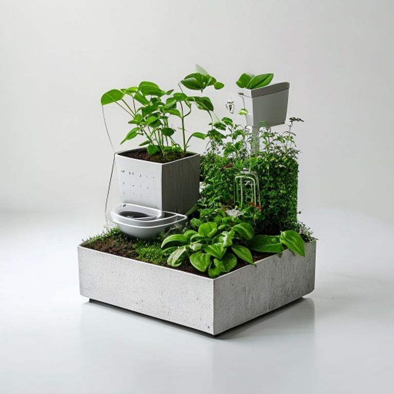 Minimalist Concrete Self-Watering Smart Garden Kit with WiFi Moisture Monitoring