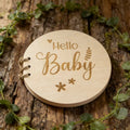 Hello Baby Round Wooden Baby Shower Book, Laser Engraved Natural Wood Newborn Guest Book, Rustic Circular Sign Notebook For Gender Reveal Maternity Photography Prop Nursery Decor Gift