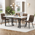 5-Piece Dining Set Dining Table With 4 Chairs  Modern Kitchen Table Set 140 X 80 CmFeaturing Black Metal Legs And White MDF Tabletop, Plus Brown Velvet Dining Chairs