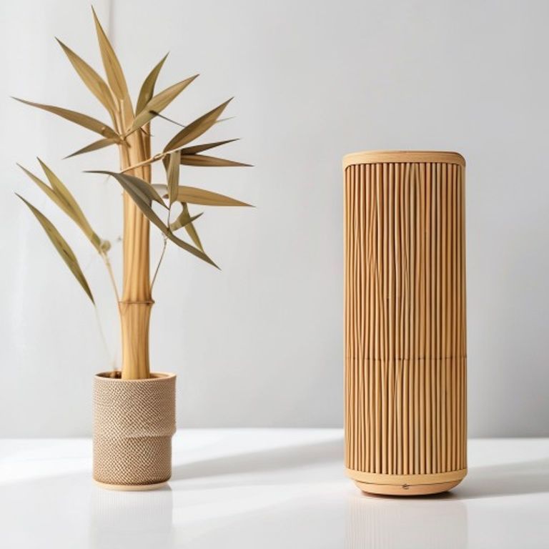 Minimalist Zen Desktop HEPA Air Purifier with Bamboo Accent