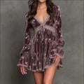 Lavender Velvet Mini Dress With Floral Print