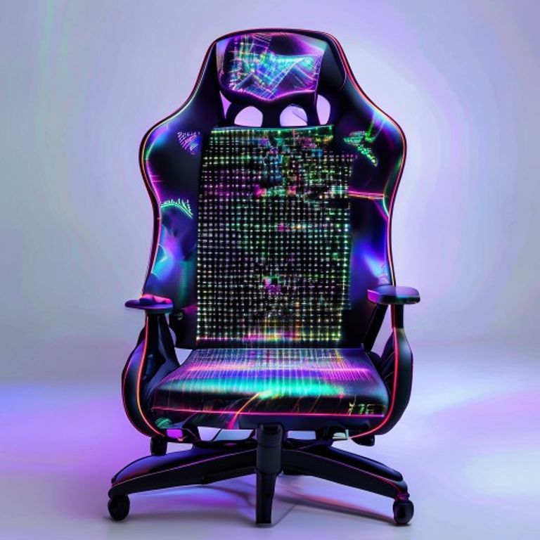RGB LED Gaming Chair Back Cushion - Neon Cyber Grid Design
