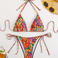 Womens Floral Print Halter-Neck Lace-Up Sexy Bikini