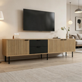 TV Stand Made Of Chipboard, Modern Lowboard With Cabinets And Cable Management For Living Room, Storage Cabinet With 3 Drawers, Suitable For 85-inch TVs