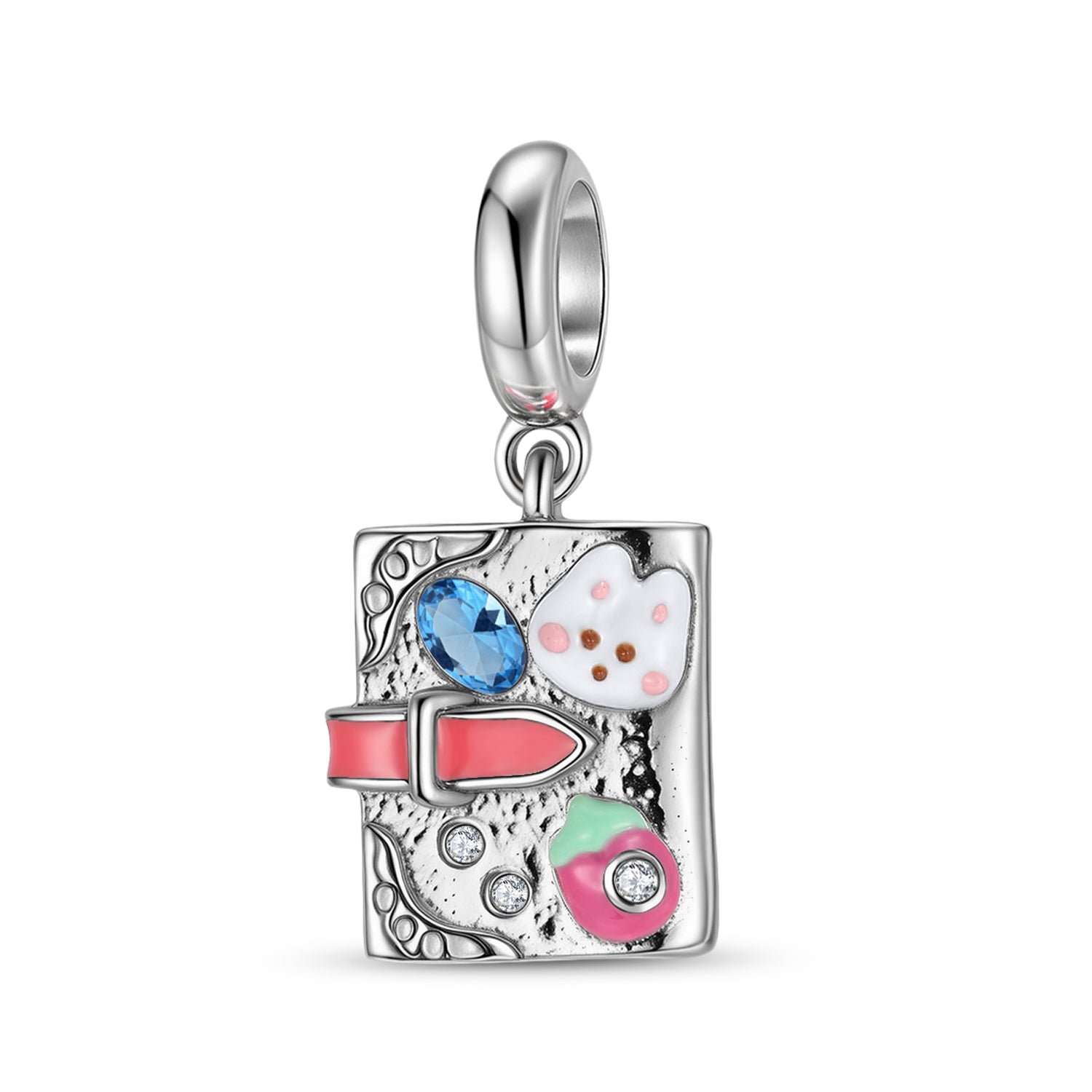 Rabbit Notebook Charm 925 Sterling Silver Enamel Pendant Bead For DIY Charm Bracelet Necklace Cute Jewelry Gift
